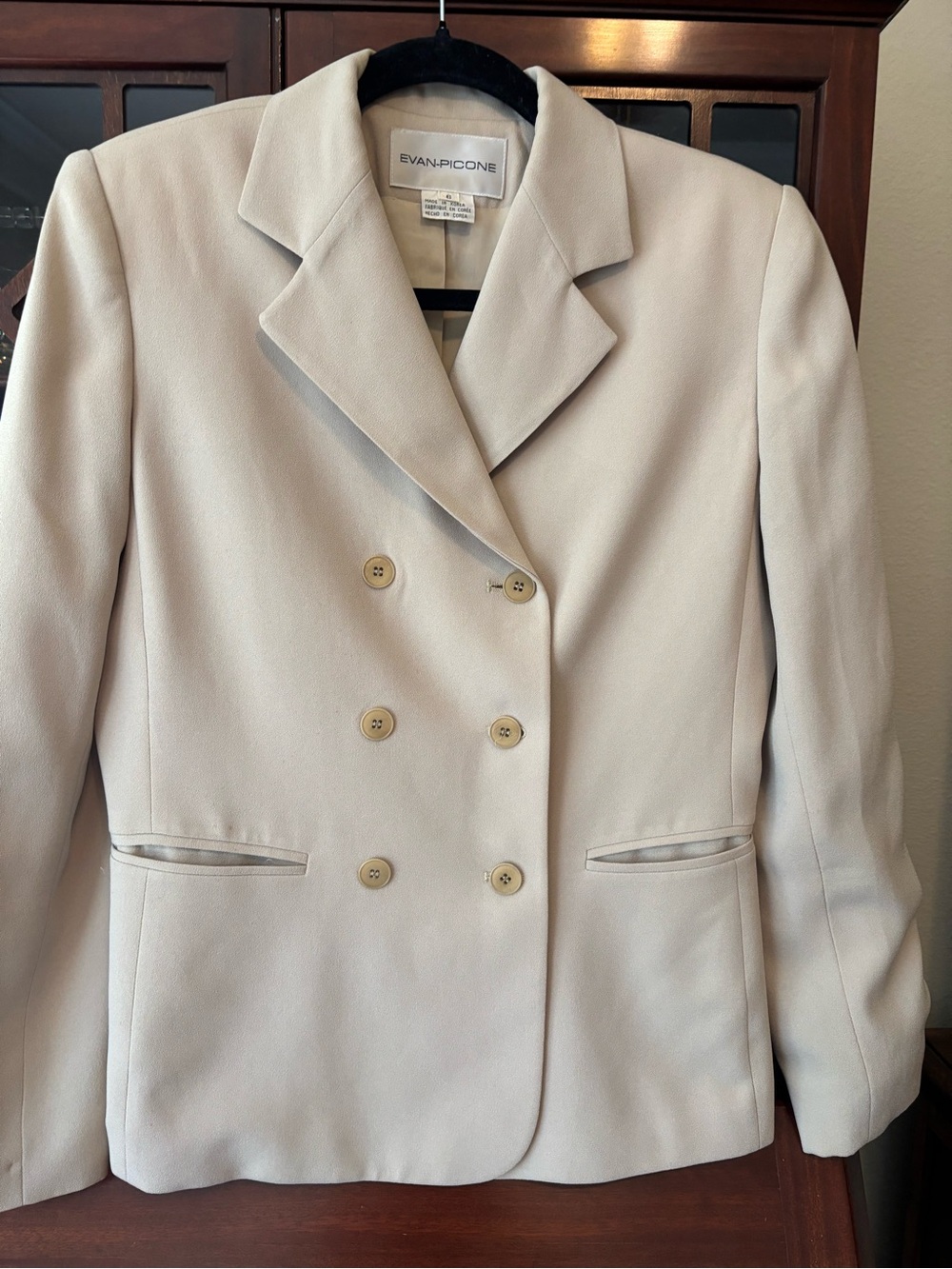 Evan-Picone Women’s Double-Breasted Blazer | Ivory/Cream | Size 8